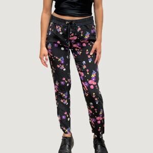Juicy Couture Floral Print Mid Rise Slim Silk Jogger Pants Black Multi Womens XS